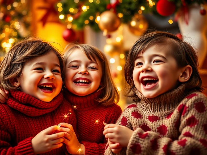 Children laughing with joy during Christmas